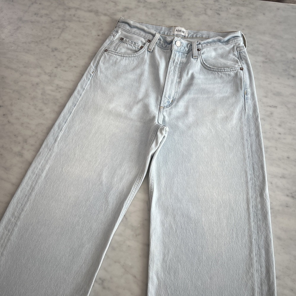 AGOLDE Low Curve Fray Jeans Size 28 Flourish Light Wash Wide Leg - Picture 3 of 8